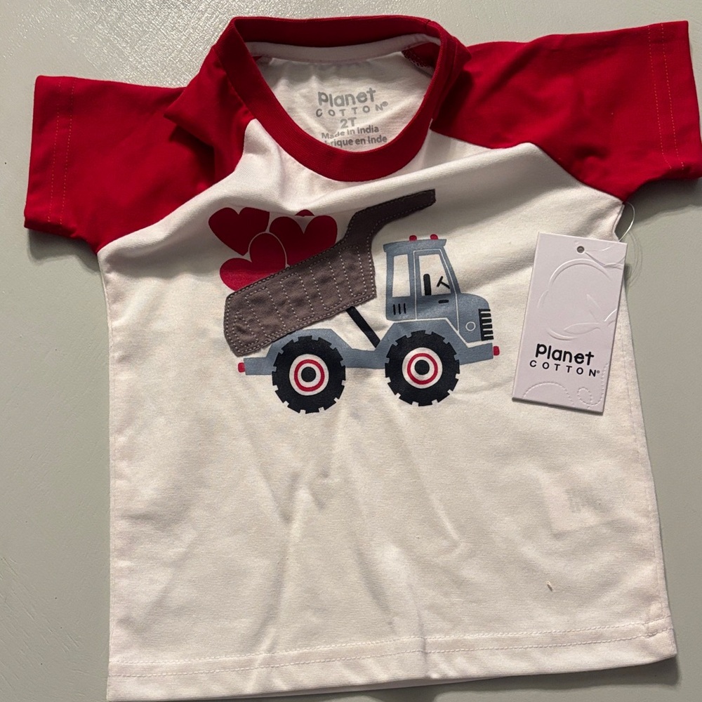NWT …Planet Cotton Kids Red and White Dump Truck T-Shirt—Size 2T